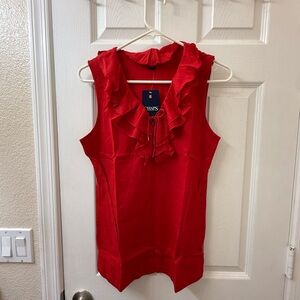 Chaps Vibrant Red Ruffled Sleeveless Blouse